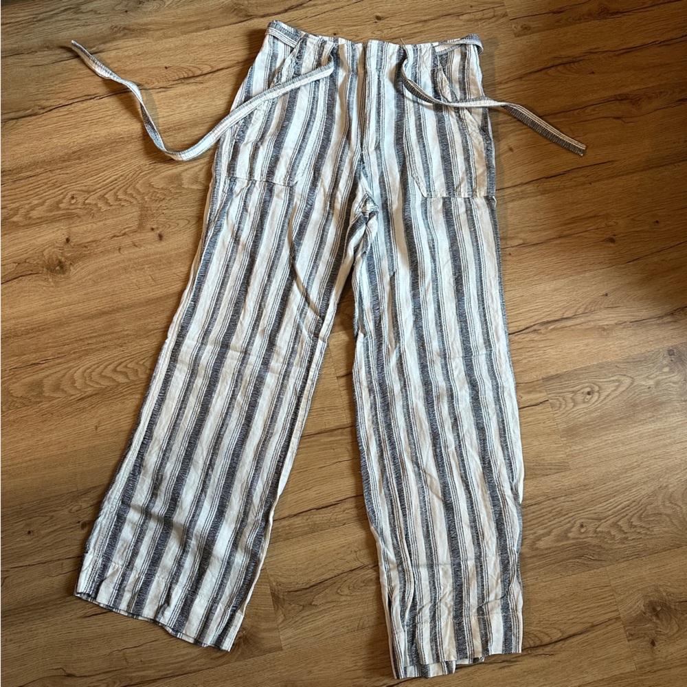 Gap Blue White Linen Summer Wide Leg Pants